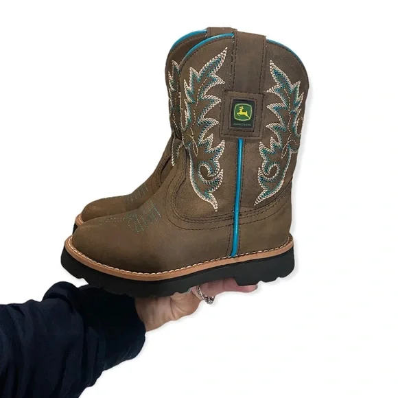 John Deere girls brown blue size 9 cowgirl boots - Picture 4 of 5